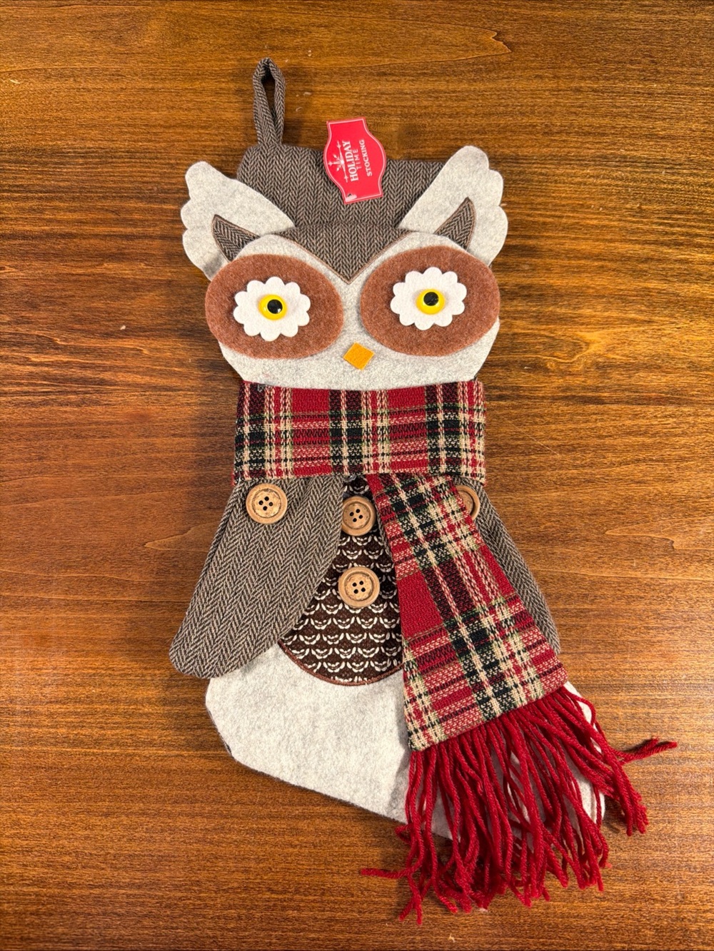 Holiday Time Brown and Red Owl Christmas Stocking
